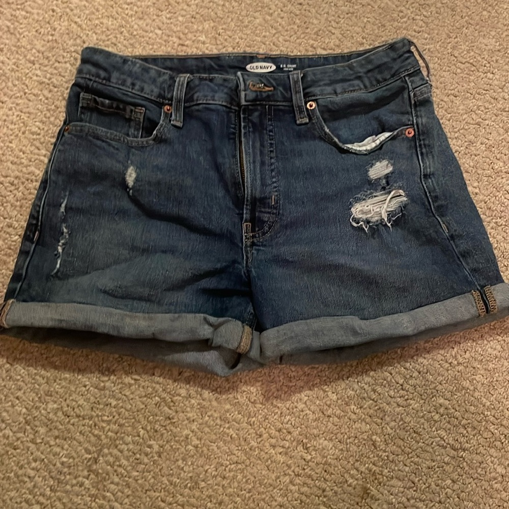 Medium-Wash Distressed Blue Denim Shorts, Old Navy High Rise Jean Shorts